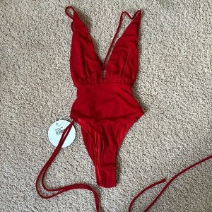 Red Shimmery Elisha Bodysuit Princess Polly